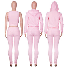 Load image into Gallery viewer, Solid Hooded Coat+Tank Top+Pants 3 Piece Sets
