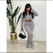 Load image into Gallery viewer, Padded Sweatshirt Hooded Sport Casual Three Piece Pants Set
