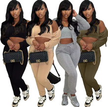 Load image into Gallery viewer, Padded Sweatshirt Hooded Sport Casual Three Piece Pants Set
