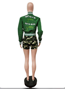 A Letter Embroidery Long Sleeve Baseball Jacket