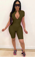 Load image into Gallery viewer, A Plus Size ISolid Zipper Short Sleeve Skinny Playsuit
