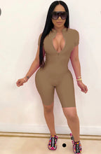 Load image into Gallery viewer, A Plus Size ISolid Zipper Short Sleeve Skinny Playsuit
