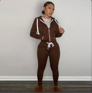 A Plush Sweatshirt Sports Casual Two Piece Set