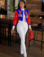 Load image into Gallery viewer, A Letter Embroidery Color Blocking Baseball Jacket
