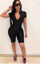 Load image into Gallery viewer, A Plus Size ISolid Zipper Short Sleeve Skinny Playsuit
