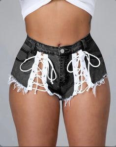 A Sexy Denim Lace Up Jeans Shorts