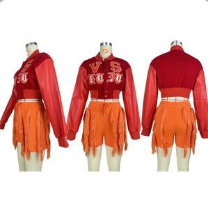 A Letter Embroidery Color Blocking Baseball Jacket